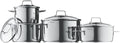 WMF Pot Set 4-Piece Astoria Pouring Rim Glass Lid Cromargan Stainless Steel Polished Suitable for Induction Hobs Dishwasher-Safe