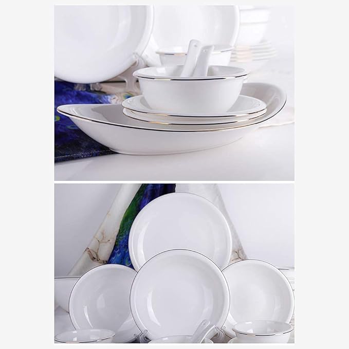 56 Pieces Bone China Kitchen Dinnerware SetRound White Modern Durable Plates Dishes Bowls Service for 12