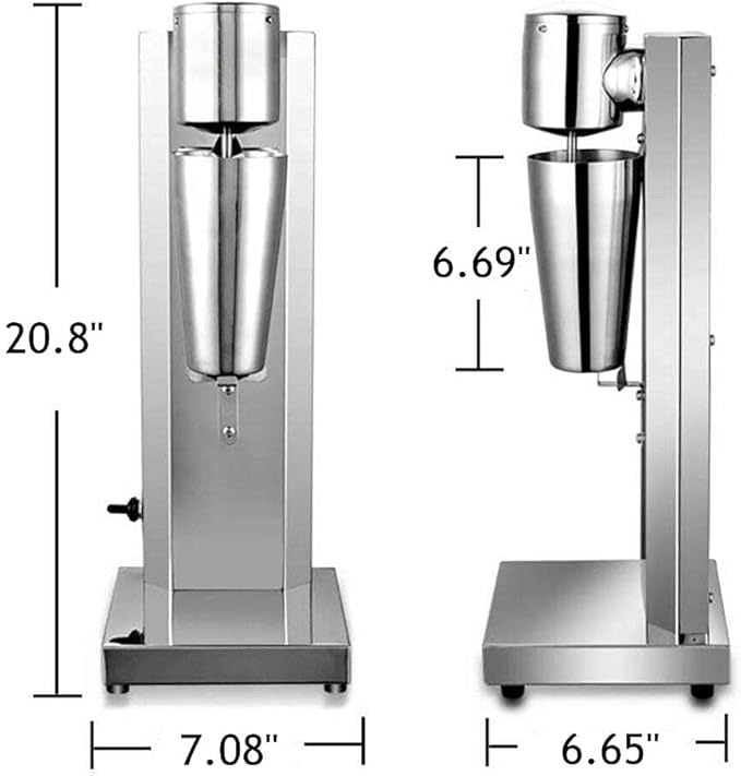 Milkshake Maker Machine Commercial Milk Shake Maker Mixer Electric Malt Maker Machine Drink Mixer with Single Head Malt Blender Stainless Steel Two-Speed 110V 180W 18000rmp (US Stock)