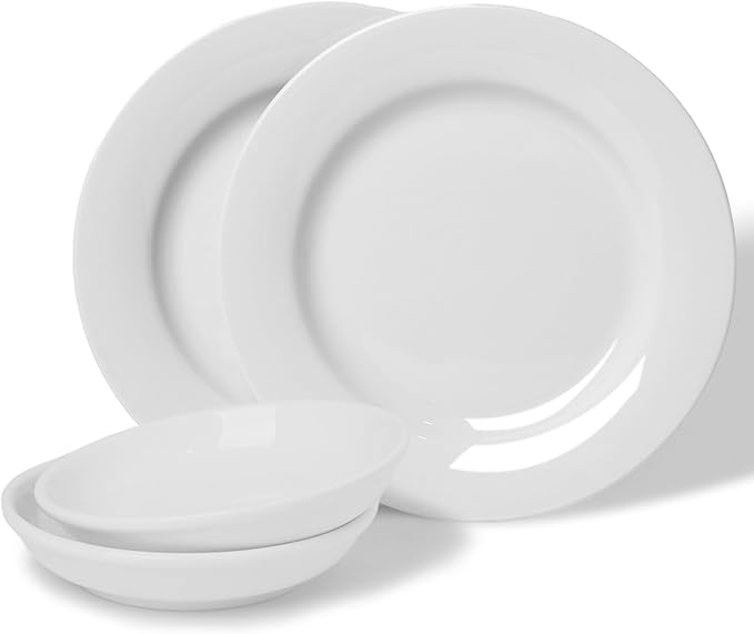 ONTUBE 4-Piece Plates and Dishes Set Ceramic Dinnerware SetDishwasher &amp Microwave Safe White