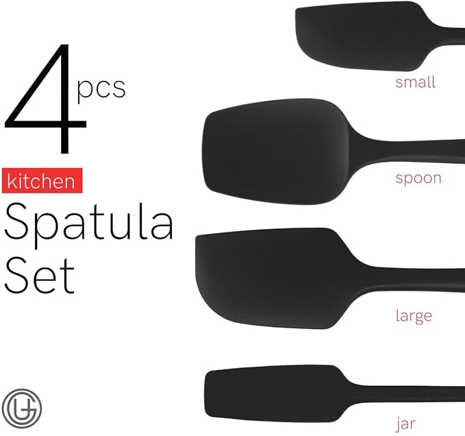 UpGood Silicone Spatula Set 600°F - High Heat Resistant Nonstick Small and Large Kitchen Spatulas - Flexible BPA Free Professional Grade Cookware - Utensils for Cooking Baking Mixing(4 Pcs Black)