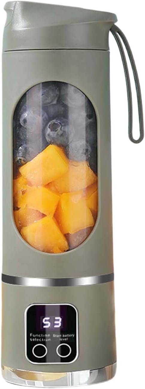 Portable Juicer USB Rechargeable 1500mah Battery 3 Speed Cooking Machine with Display 450ML Electric Juicer Easy Clean Design for Smoothies Ice Crushing Gym Fresh Fruit Juices (Green)