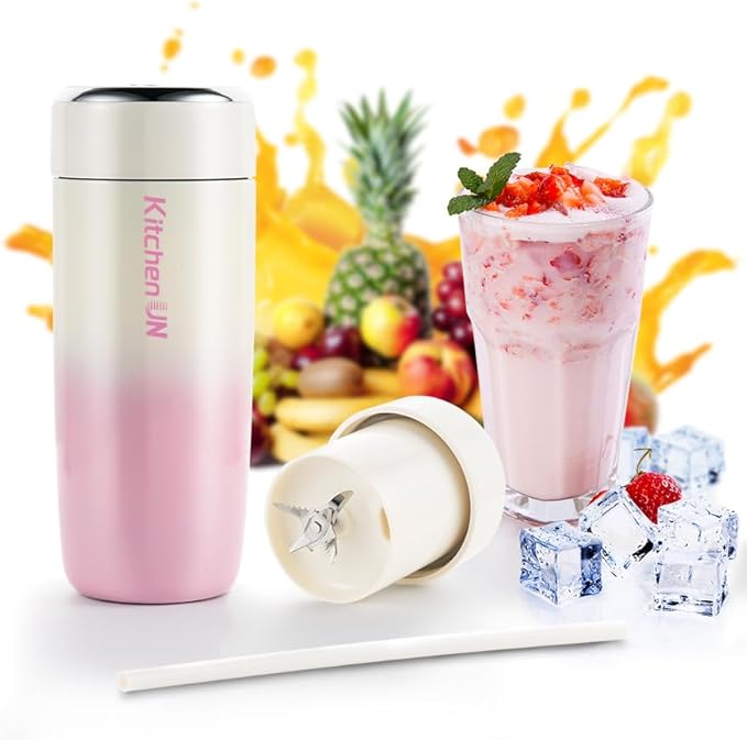 Portable Blender for Shakes and Smoothies Stainless Steel Smoothie Blender 15.7oz Electric Juicer with 6 Blades for Protein &amp Shakes USB Rechargeable Personal Mixer for Kitchen Office(Pink)