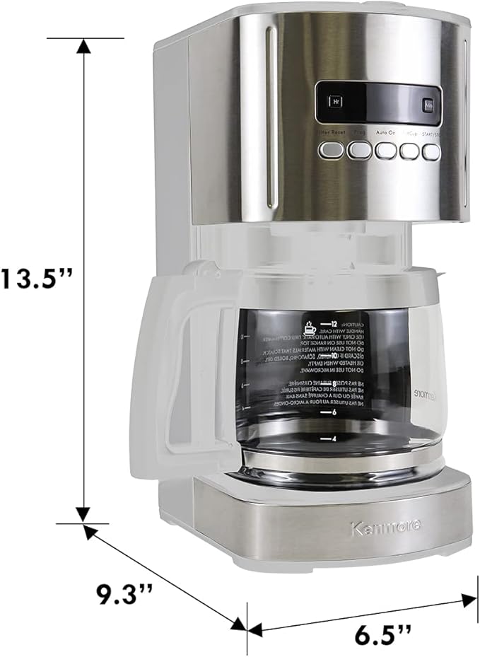 Kenmore drip Coffee Maker - 12 Cup programmable cafe machine with glass pot regular &amp bold brew auto shut off large water reservoir reusable filter kitchen appliances for cafeteria barista Wh