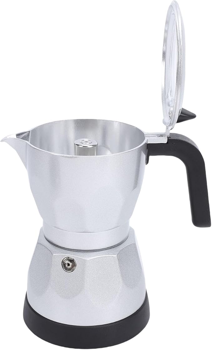 HEEPDD Electric Coffee Maker Coffee Machines Pot with Transparent Lid for Quick Brewing Compact Design for Home Office and Travel Use Electric Maker 3 Cup Aluminum Mocha Kitchen (Silver)