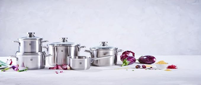 Zwilling Focus 5-Piece Saucepan Set Glass Lids Suitable for Induction Cookers Rust-Free 18/10 Stainless Steel
