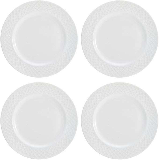 Mikasa Trellis Bone China 16-Piece Dinnerware Set Service for 4 White Lightweight Porcelain with Textured Design Chip-Resistant and Dishwasher Safe