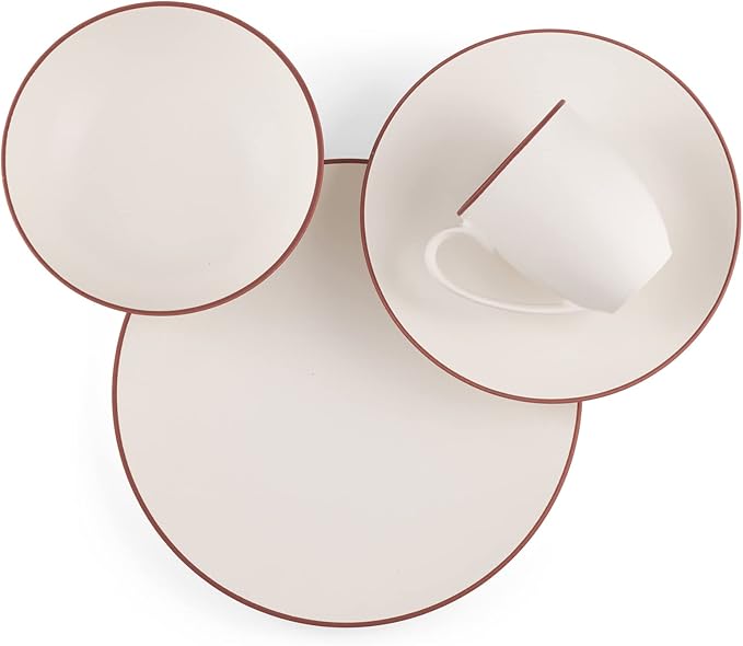 nambe Taos 4-Piece Stoneware Place Setting | Coffee Mug Bowl Dinner and Salad Plate Set | Ceramic Dinnerware Set | Microwave and Dishwasher Safe | Service for 1 | White Agate