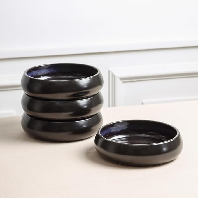 Stone Lain Lagoon 24-Piece Dinnerware Set Stoneware Plates and Bowls set Microwave and Dishwasher Safe Dish Set for 8 Black