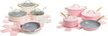 Paris Hilton 12-Piece Pink Nonstick Pots and Pans Set Multi-layer Nonstick Coating Tempered Glass Lids Soft Touch Stay Cool Handles Made without PFOA Dishwasher Safe Cookware Set