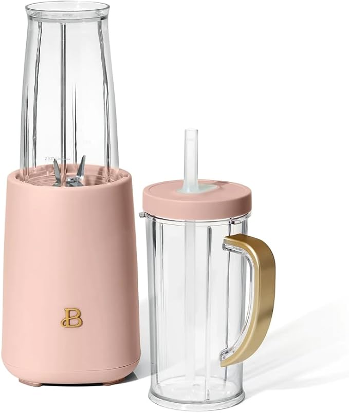 Personal Blender 12-Piece Set 240W Motor Emulsifying Stainless Steel Blade System 16oz Travel Cup with Straw BPA-Free Dishwasher Safe Jars (Rose)