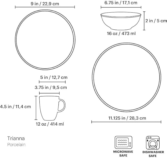 4-Piece Place Setting 5.50 LB Dishes and Plates Sets Round Dinnerware Set Plate Bowl Cup Cutlery