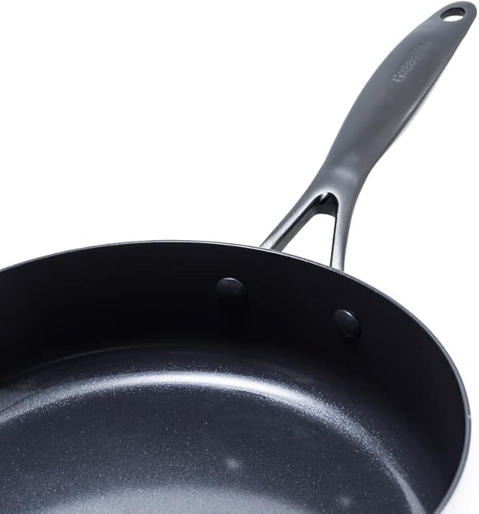 GreenPan Venice Pro Noir Tri-Ply Stainless Steel Healthy Ceramic Nonstick 12 Frying Pan Skillet with Lid Matte Black Handle PFAS-Free Multi Clad Induction Dishwasher Safe Oven Safe Silver