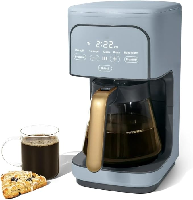 Programmable 12-Cup Coffee Maker with Touch Controls Auto Brew Timer Reusable Filter Large Glass Carafe Premium Countertop Coffee Machine (Blue)