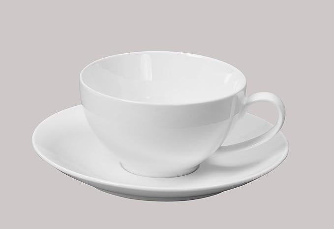 Bone China Coupe Shape Elegance White Royal Cappuccino Cup 13oz &amp Saucer Set Case of 6 Sets