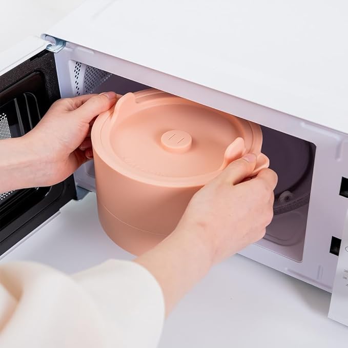 Microwave Low Carb Rice Cooker Container Diet Low Carb Rice Silicone Rice Cooker Pink