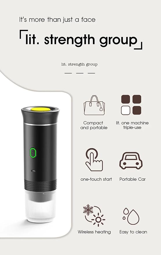 Portable Electric Espresso Coffee MakerSelf-Heating Car Espresso Maker3-in-1 Espresso Makerfor Camping RV Travel Office (black)