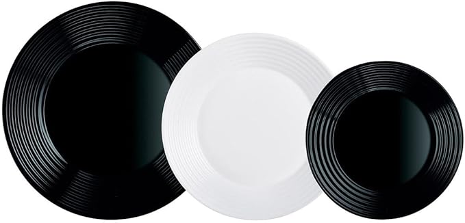 Luminarc 18-Piece Crockery Set Black and White piezas