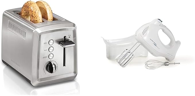Hamilton Beach 2 Slice Toaster 22794 with Extra Wide Slots &amp Hand Mixer 62695V with 6 Speeds QuickBurst &amp Storage Case