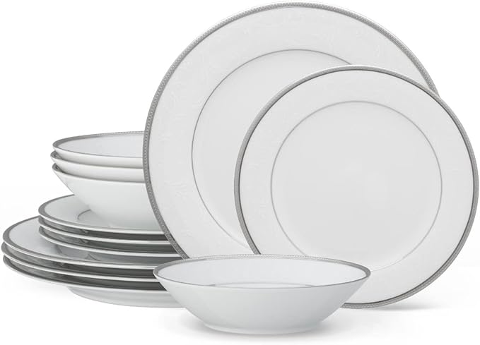Noritake Regina Platinum 12-Piece Dinnerware Set Service for 4