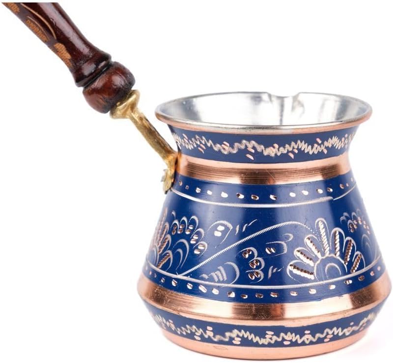 Hand Hammered Copper Turkish Coffee Pot Set Erzincan Style 3-Piece (8-6-4 Person) Traditional Coffee Maker Blue Color for Authentic Turkish Coffee - Blue One Size