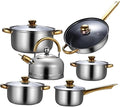 Pots and Pans Set 6 Pieces Stainless Steel Cooking Set Portable with Glass Lid Cookware Pots and Pans Set for Home Kitchen Cooking Set(A)
