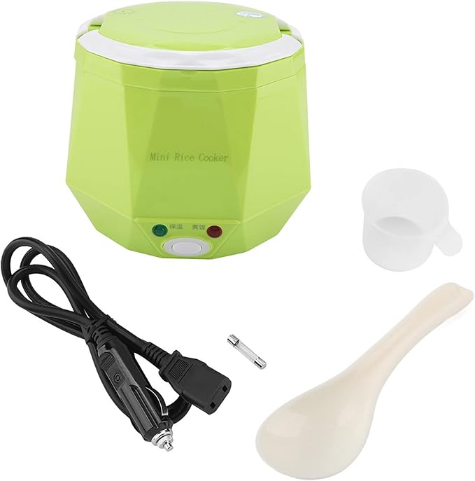 Dioche Multifunctional Electric Rice Cooker and Food Steamer 24V 140W with 1.3L Capacity for Trucks and Home Use Portable White Design (Green)