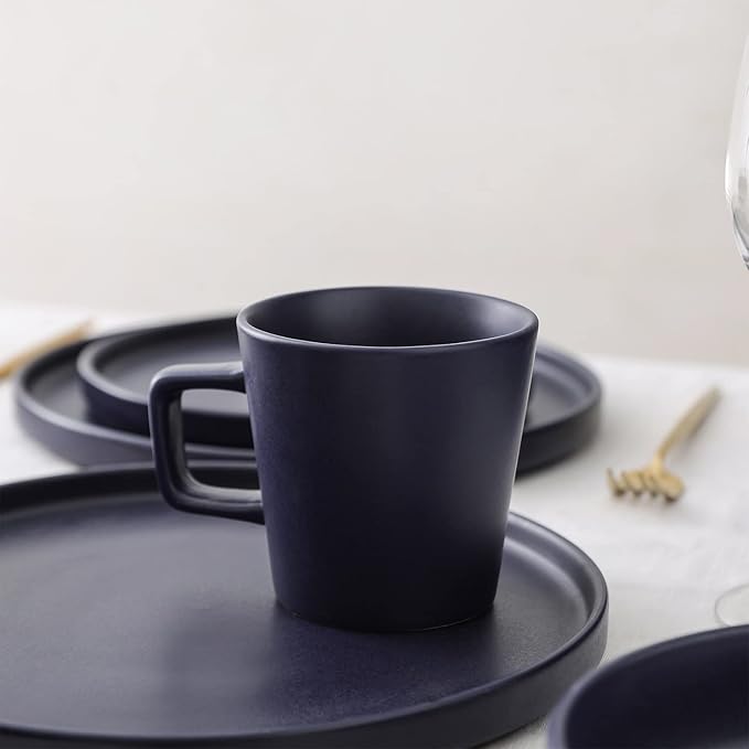 Stone Lain Cleo Stoneware 32-Piece Modern Dinnerware Set Plates and Bowls Dark Blue Service for 8 Microwave &amp Dishwasher Safe