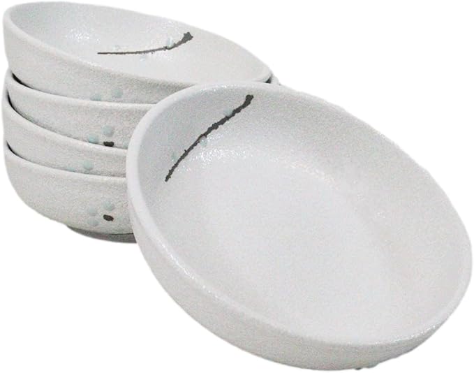 Ebros Gift Modern Yukino Hana Snow Flowers Ceramic Dinnerware Serveware Kitchenware Set Oriental Asian Restaurant Supply (Pack Of 5 Soup Salad Rice Shallow Bowls Deep Plates 10oz)