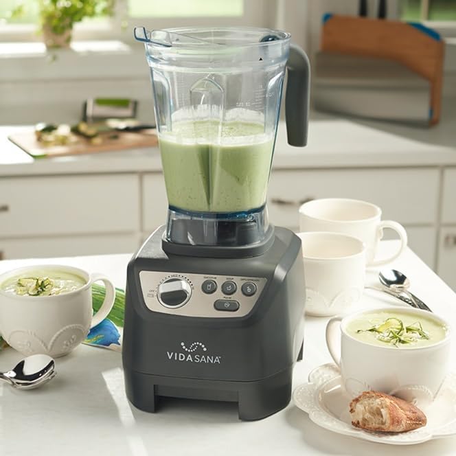 Princess House Vida Sana Blender for Smoothies Soups Dips and More 1500 Watts Stainless Steel Blade 4 Preset Functions Large Grey