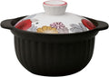 Suzuki 7223-0700 Rice Earthenware Pot 2 Cups Direct Fire Microwave Compatible Approx. 7.9 inches (20 cm) Thermatec Floral Pattern Anthurium Black