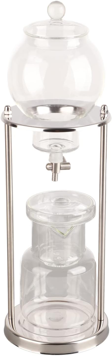 600ml Ice Cold Brew Dripper Coffee MakerCold Brew Drip TowerReusable Glass Cold Brew Maker Filtering Transparent Stainless Steel Stand DIY Ice Coffee Brew Tower