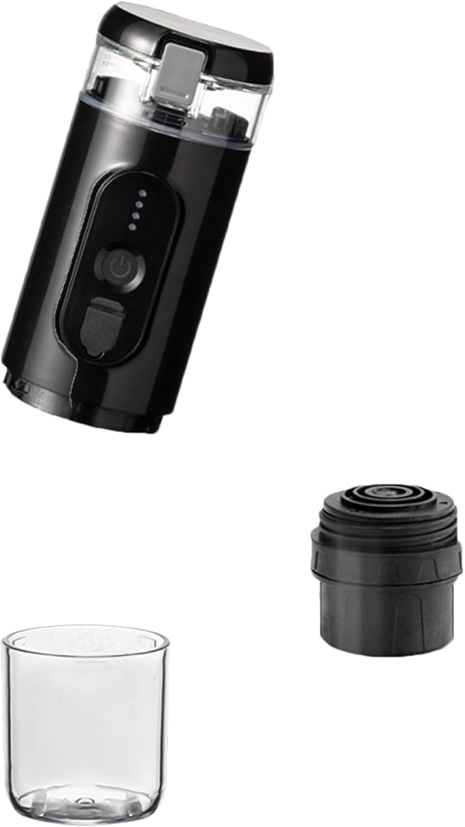 Yctze Portable Electric Coffee Maker - Cordless Mini Brewer with 2-in-1 GroundCapsule 18 Bar Pressure 2500mAh Battery Ideal for Travel &amp Camping (Black)