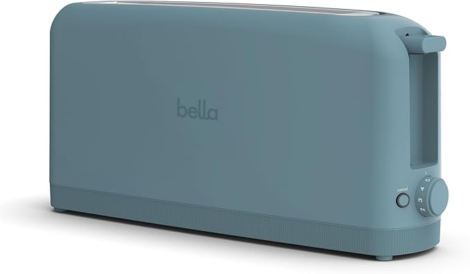 bella 2-Slice Slim Toaster with Extra Long Slot 6 Setting Shade Control with Reheat &amp Cancel Buttons Surf