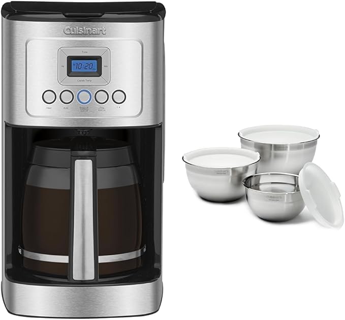 Cuisinart Coffee Maker 14-Cup Glass Carafe Fully Automatic for Brew Strength Control &amp 1-4 Cup Set &amp Mixing Bowl Set Stainless Steel 3-Piece CTG-00-SMB