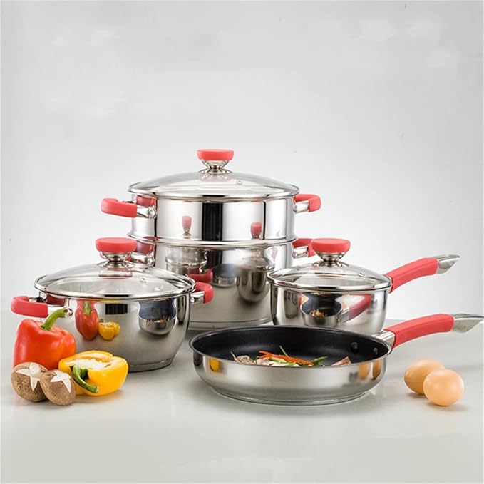 Cooking Tools 8 Piece Stainless Steel Cookware Set Nonstick Casserole + Milk Pan + Steamer Kitchen Cookware
