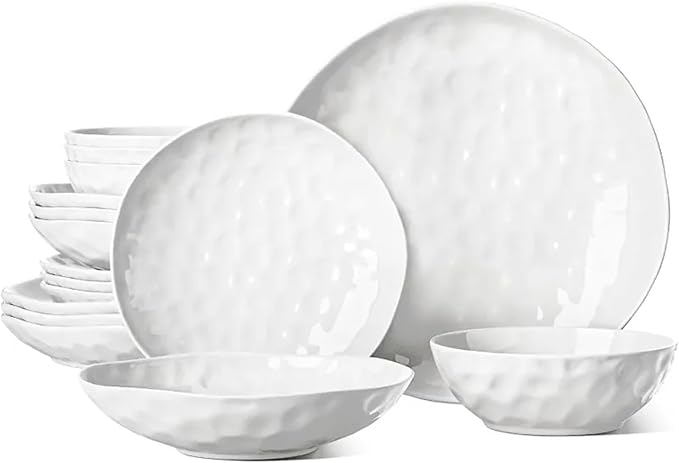 Large Dinnerware Set 16 Piece Service for 4 Plates and Bowls Sets for Dessert Salad and Pasta