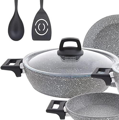8 Parts Cookware Set Granite Looking Plated Fireproof Non-Stick Anti-Scratch Durable