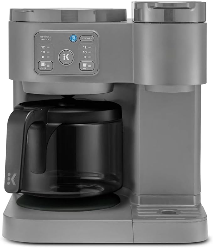K-Duo Essentials Hot &amp Iced Single-Serve Coffee Maker with Carafe Dual Brew System for Pods &amp Ground Coffee Large Capacity Glass Carafe (Moonlight)