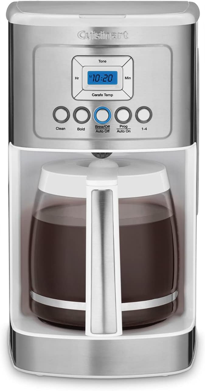 Cuisinart 14-Cup Coffee Maker Programmable PerfecTemp Glass Carafe Coffee Machine with 1-4 Cup Setting Brew Strength Control and Brew Pause Stainless Steel DCC-3200WNAS White