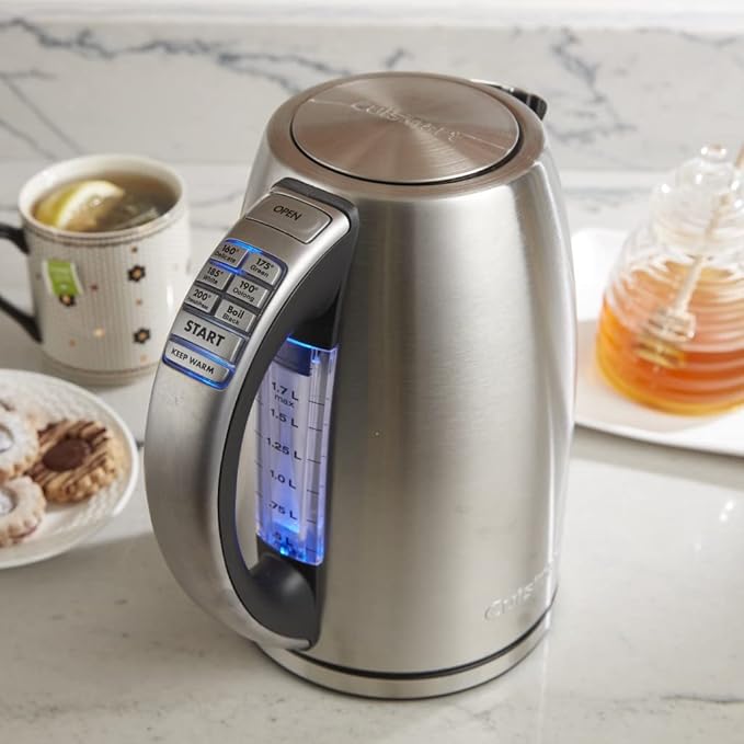 Cuisinart 8-Cup Rice Cooker Silver &amp Electric Kettle 1.7-Liter Capacity Cordless 1500-Watts for Fast Heat Up Stay Cool Non-Slip Handle Stainless Steel CPK-17P1