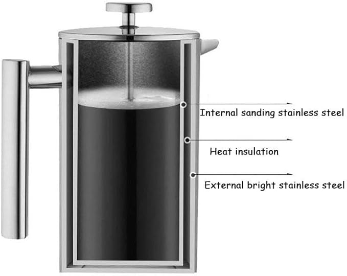 TopHomer French Press Coffee Maker Stainless Steel Insulated Insulation Coffee Maker with U Shape Spout Reusable Filter Basket Dishwasher Safe Silver(800ml)