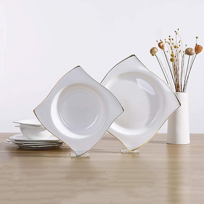 Ceramics Dinnerware Set with 48-PieceBowl/Dish/Soup Pot/Spoon|Bone China Dinner SetsGold Stroke Pattern Porcelain Combination Set