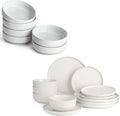 famiware Dinnerware Sets Plates and Double Bowls Dish Set of 6 (24 Pieces) - Dishwasher &amp Microwave Safe Chip Resistant Reactive Glaze