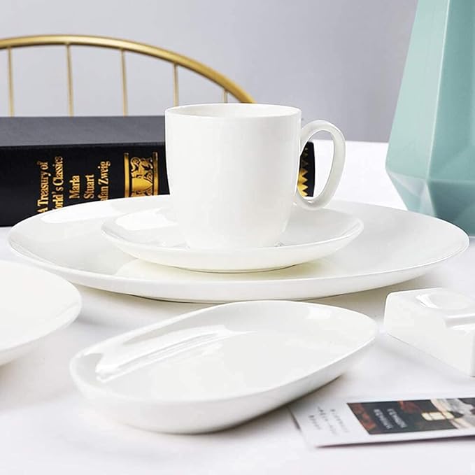 Pure White Porcelain Dinnerware Set Tableware Set Stoneware Dish Dinner Plates Dinner Set Dinner Service for1/2/4/10/16 People80 PCS (White 16 PCS(2 Set))
