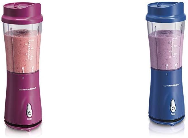 Hamilton Beach Personal Blender for Shakes and Smoothies with 14oz Travel Cup and Lid Raspberry (51131) &amp Hamilton Beach Personal Smoothie Blender With 14 Oz Travel Cup And Lid Blue 51132