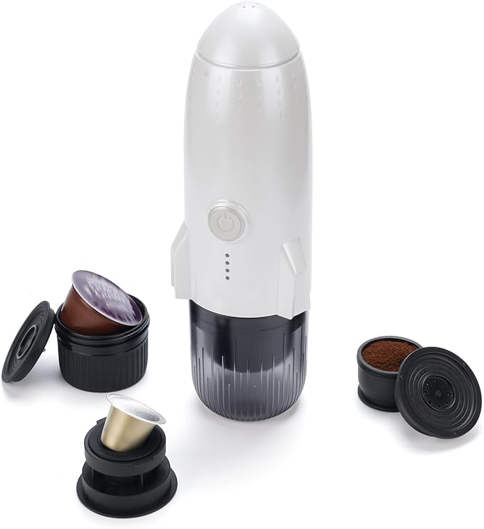 Portable Wireless Coffee Maker Compact 3-in-1 Coffee Machine 19 Bar Pressure for Travel Camping RV Office Black (White)