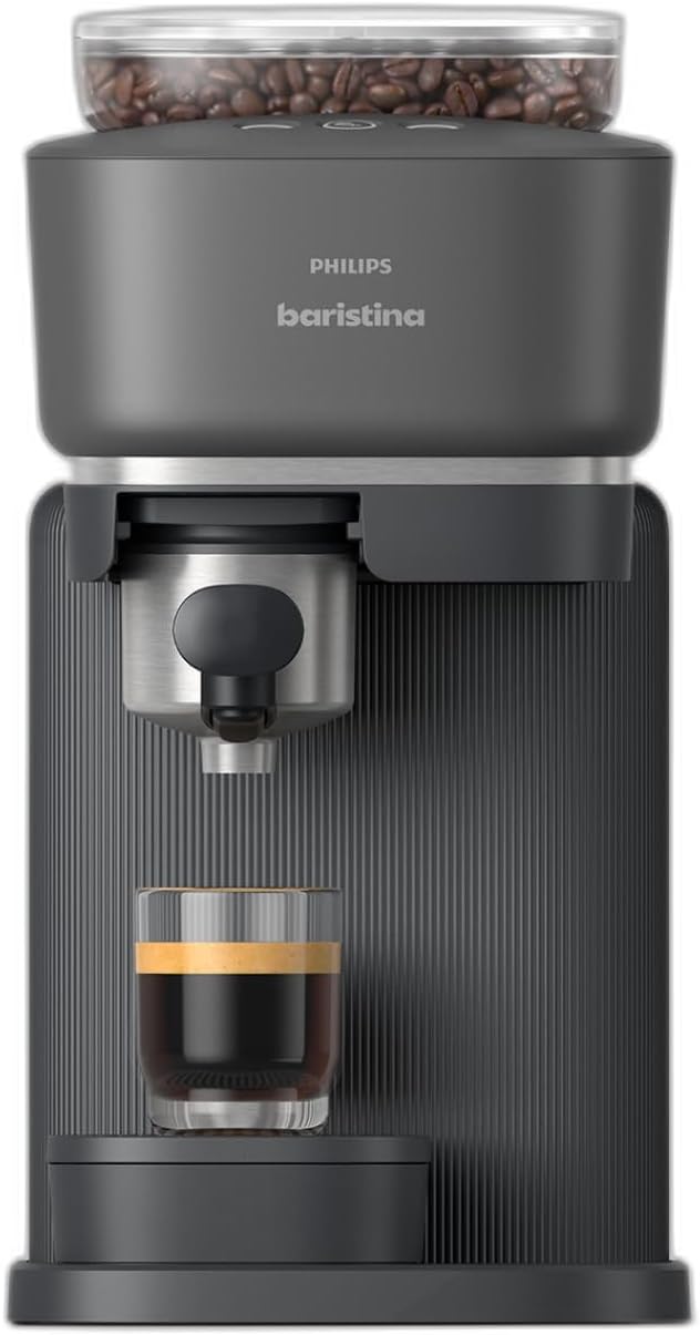 Philips Baristina Espresso Machine Grind Tamp &amp Brew Coffee Beans in One Swipe Compact 16 Bar Pump Pressure Automatic Grinder Black with Black Portafilter (BAR300/60)