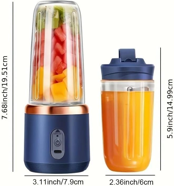 Fit for 400ml USB Rechargeable Portable Blender - 1500mAh Smoothie Maker with 6 Stainless Steel Blades Juice Shaker Bottle for Home and Travel(4)