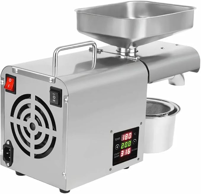 Automatic Oil Press Cold/Hot Oil Extract Machine with Large Feed Opening Commercial Grade Organic Oil Press 304 Stainless Steel Squeezer for Flax Peanut Canola Sesame 610W